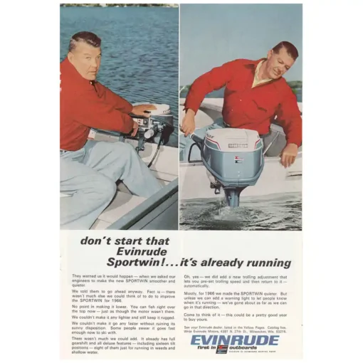 1966 Evinrude 1966 ad Sportwin Already Running Vintage Print Ad
