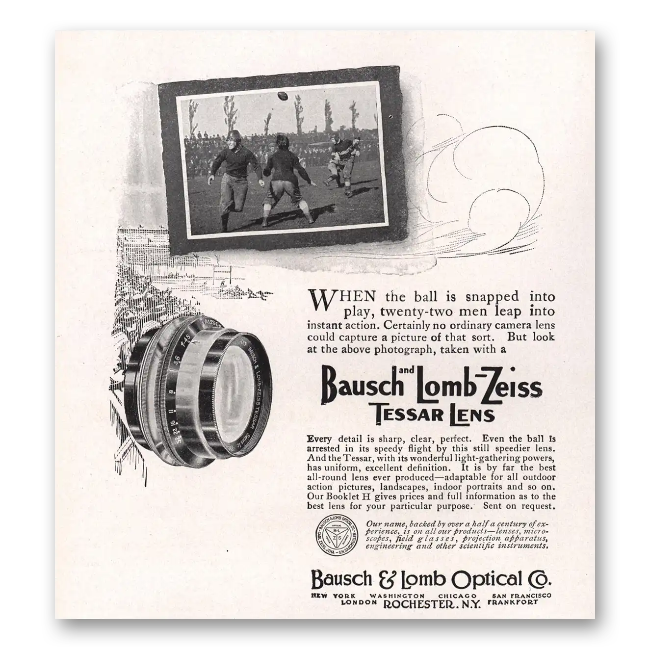 1911 Bausch & Lomb Tessar Lens Print Ad | Zeiss Tessar Lens