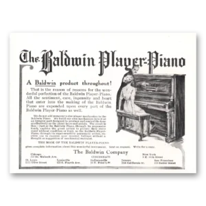 1912 Baldwin Piano Print Ad | Player Piano