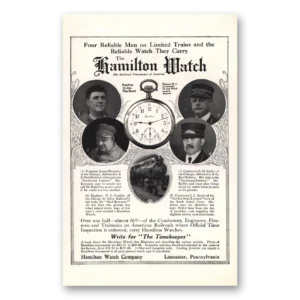 1912 Hamilton Watch Print Ad | Four Reliable Men
