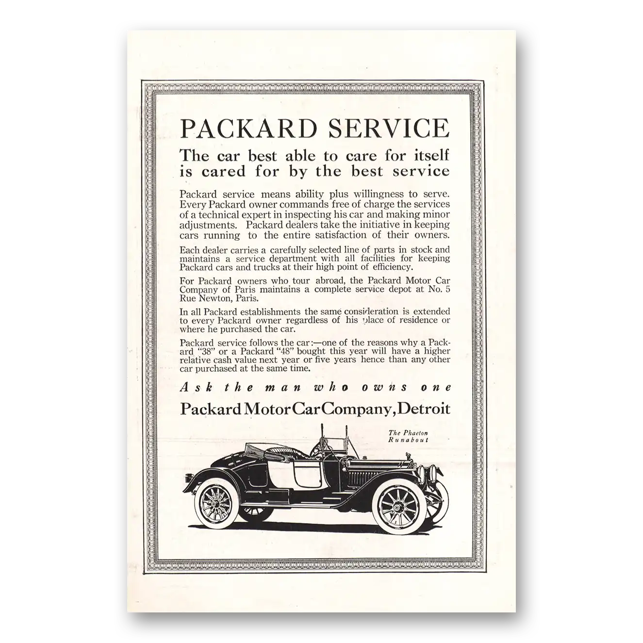 1913 Packard Print Ad | Care Itself