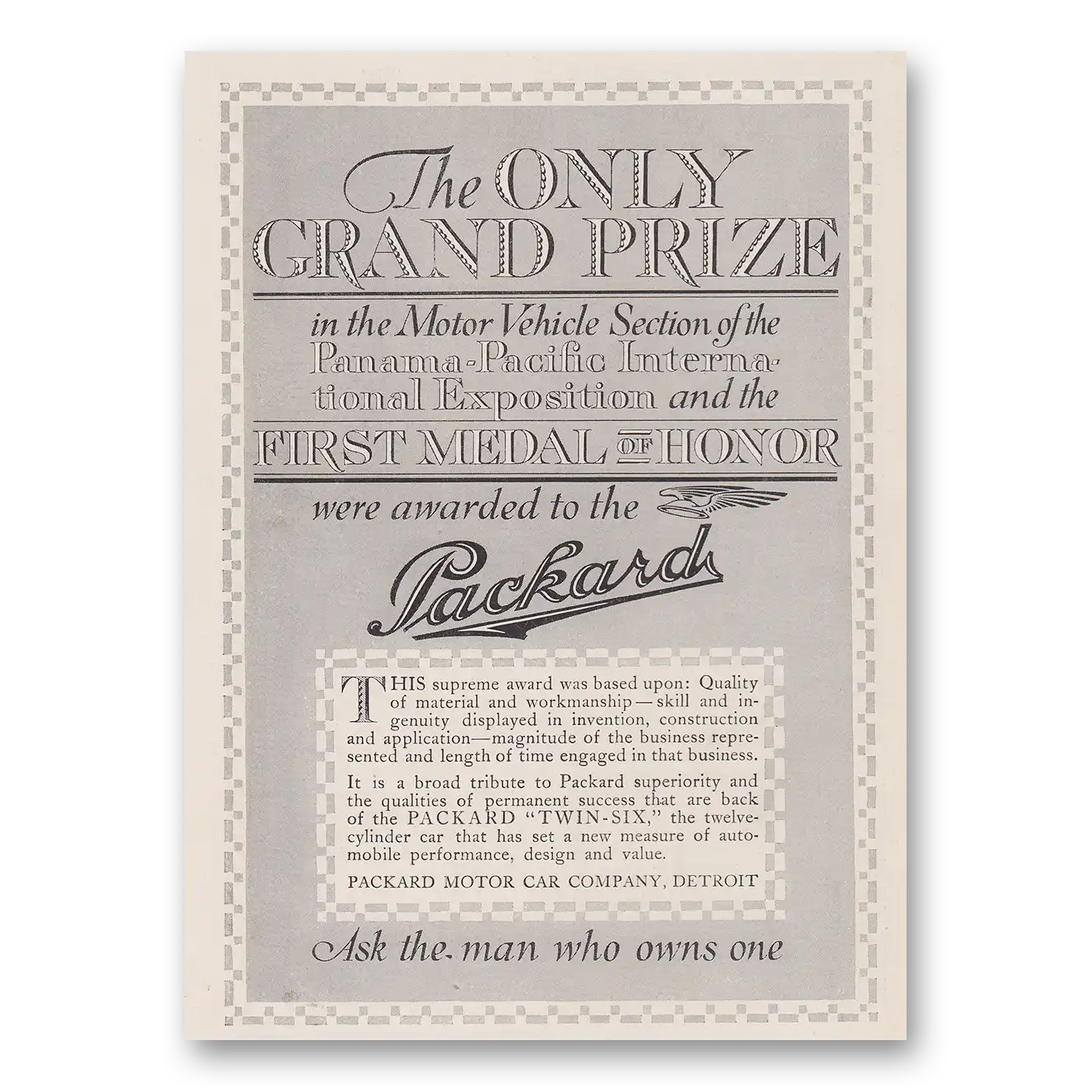 1915 Packard Print Ad | Panama Pacific