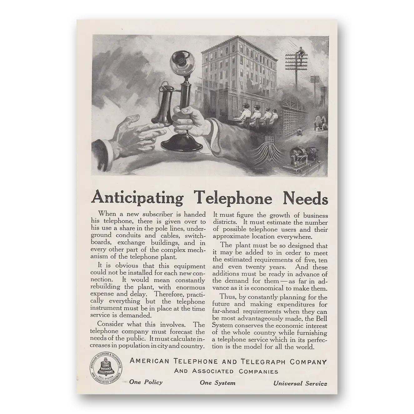 1916 American Telephone Print Ad | Anticipating Needs