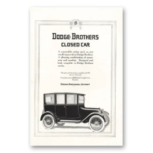 1916 Dodge Closed Car Print Ad | Convertible Sedan