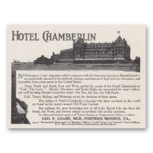 1916 Hotel Chamberlin Print Ad | European Cure