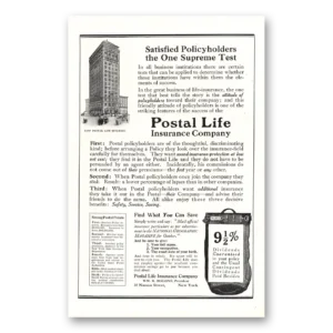 1916 Postal Life Insurance Print Ad | Policyholders