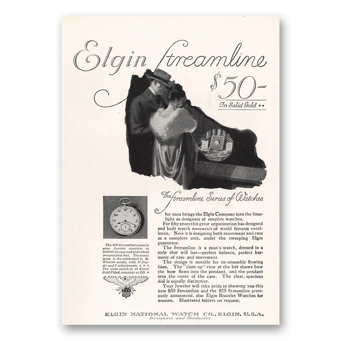 1917 Elgin Watch Print Ad | Streamline Series