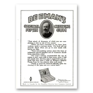 1918 Beemans Chewing Gum Print Ad | Pepsin Chewing Gum