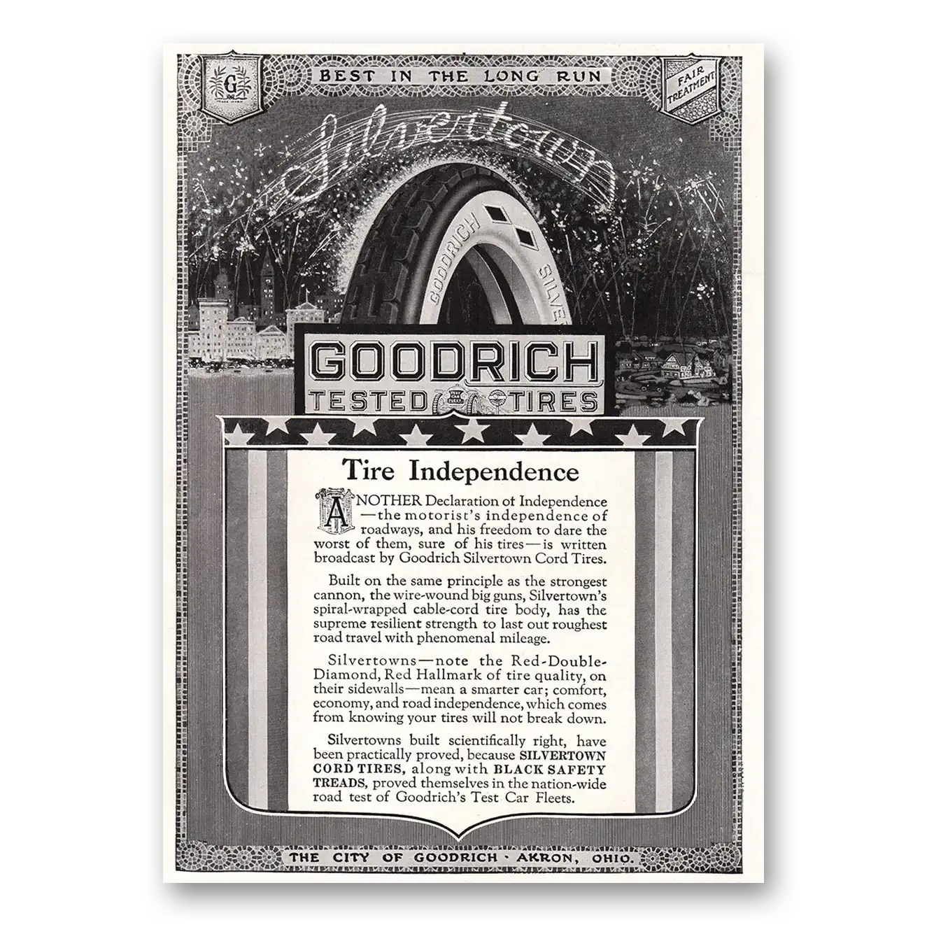 1918 Goodrich Silvertown Cord Tires Print Ad | Independence