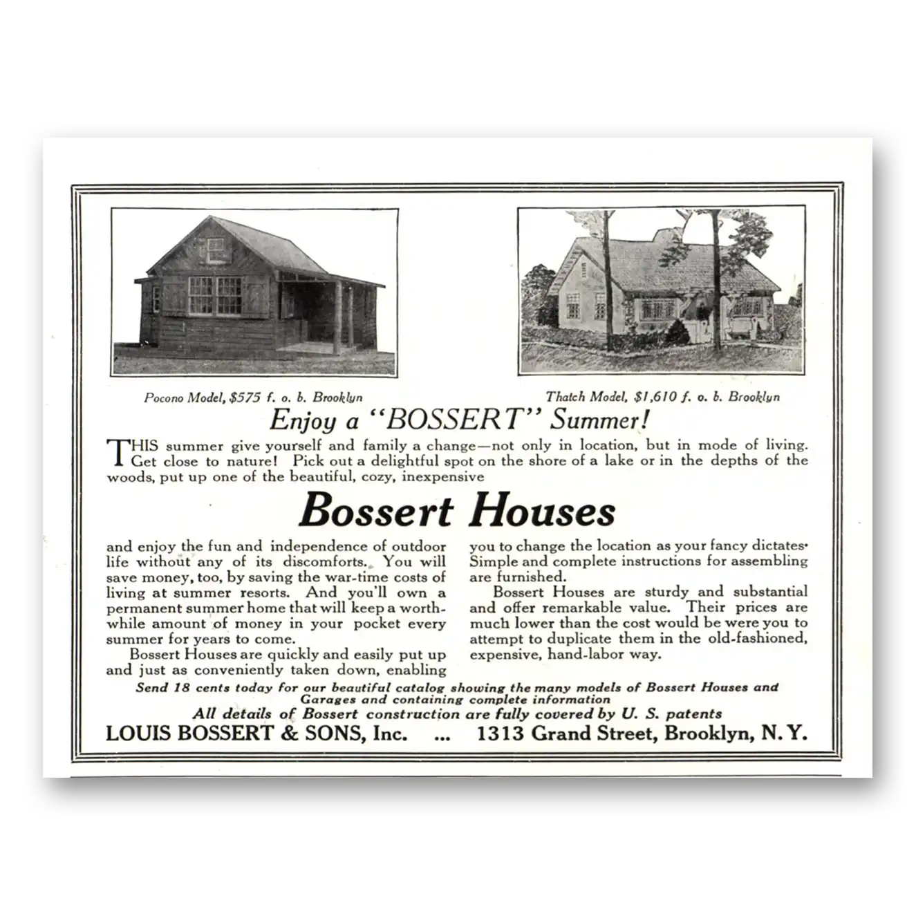 1918 Louis Bossert & Sons Print Ad | Pocono Thatch