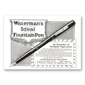 1918 Watermans Ideal Fountain Pen Print Ad | Intelligent