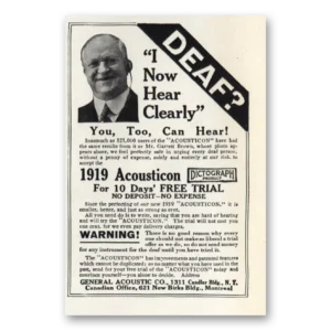 1919 Acousticon Hearing Aid Print Ad | Hear Clearly