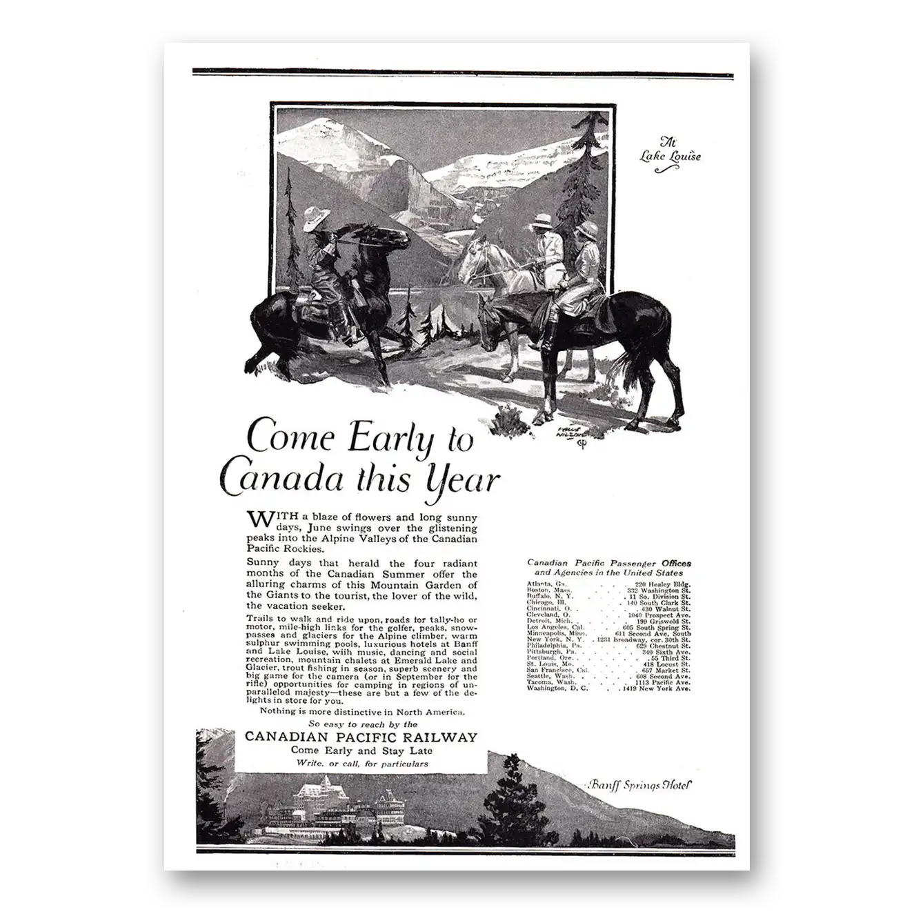1920 Canadian Pacific Print Ad | Come Early