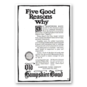 1920 Hampshire Paper Print Ad | Five Good Reasons