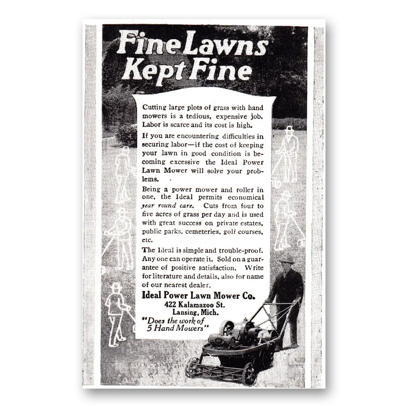 1920 Ideal Mowers Print Ad | Fine Lawns