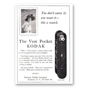 1920 Kodak Vest Pocket Print Ad | Wear It