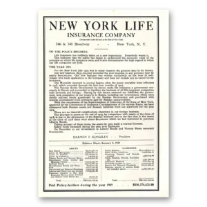 1920 New York Life Insurance Print Ad | Balance Sheet