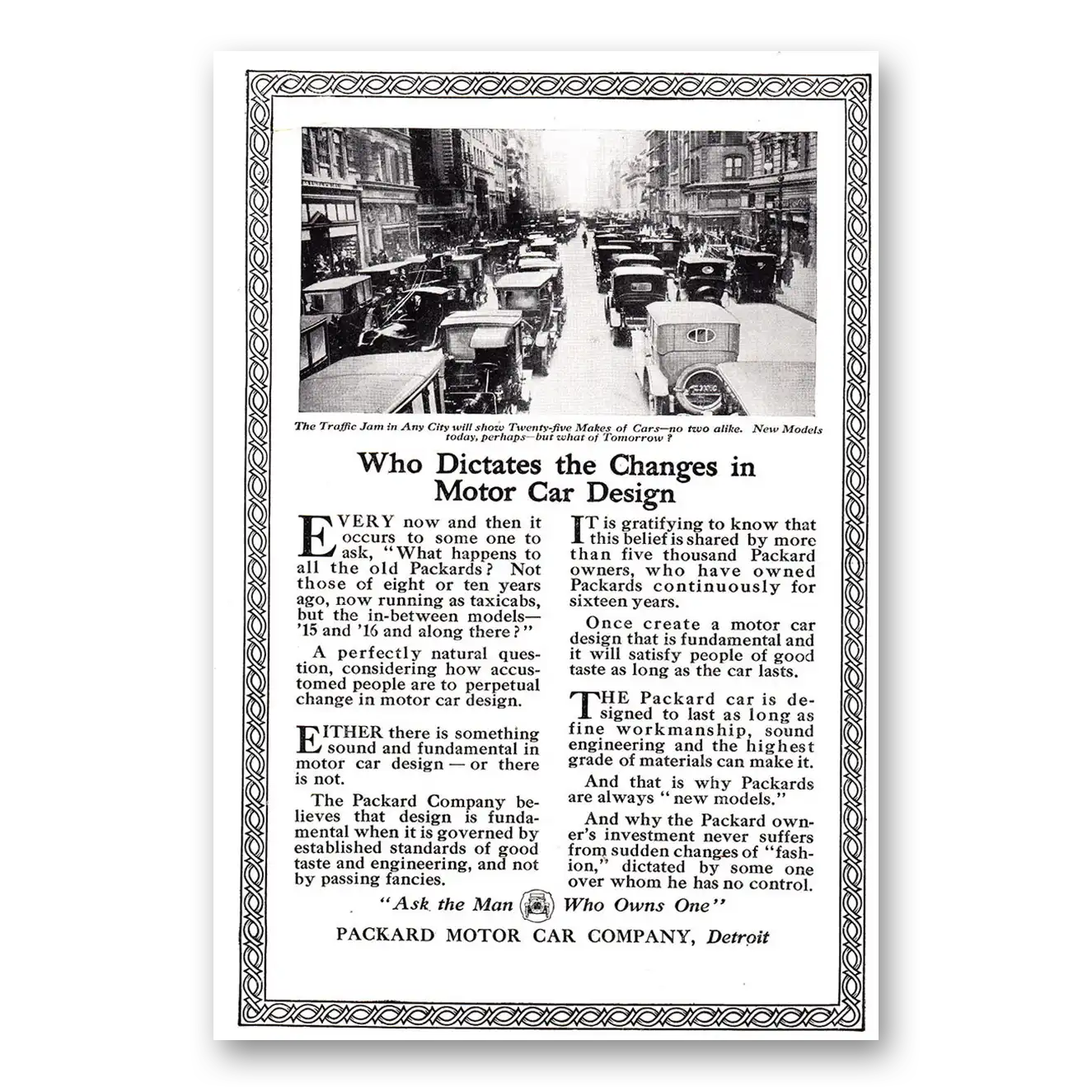 1920 Packard Print Ad | Dictates Changes