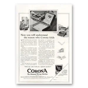 1921 Corona Typewriter Print Ad | Corona Folds