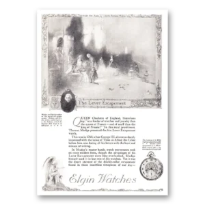 1921 Elgin Watch Print Ad | Lever Escapement