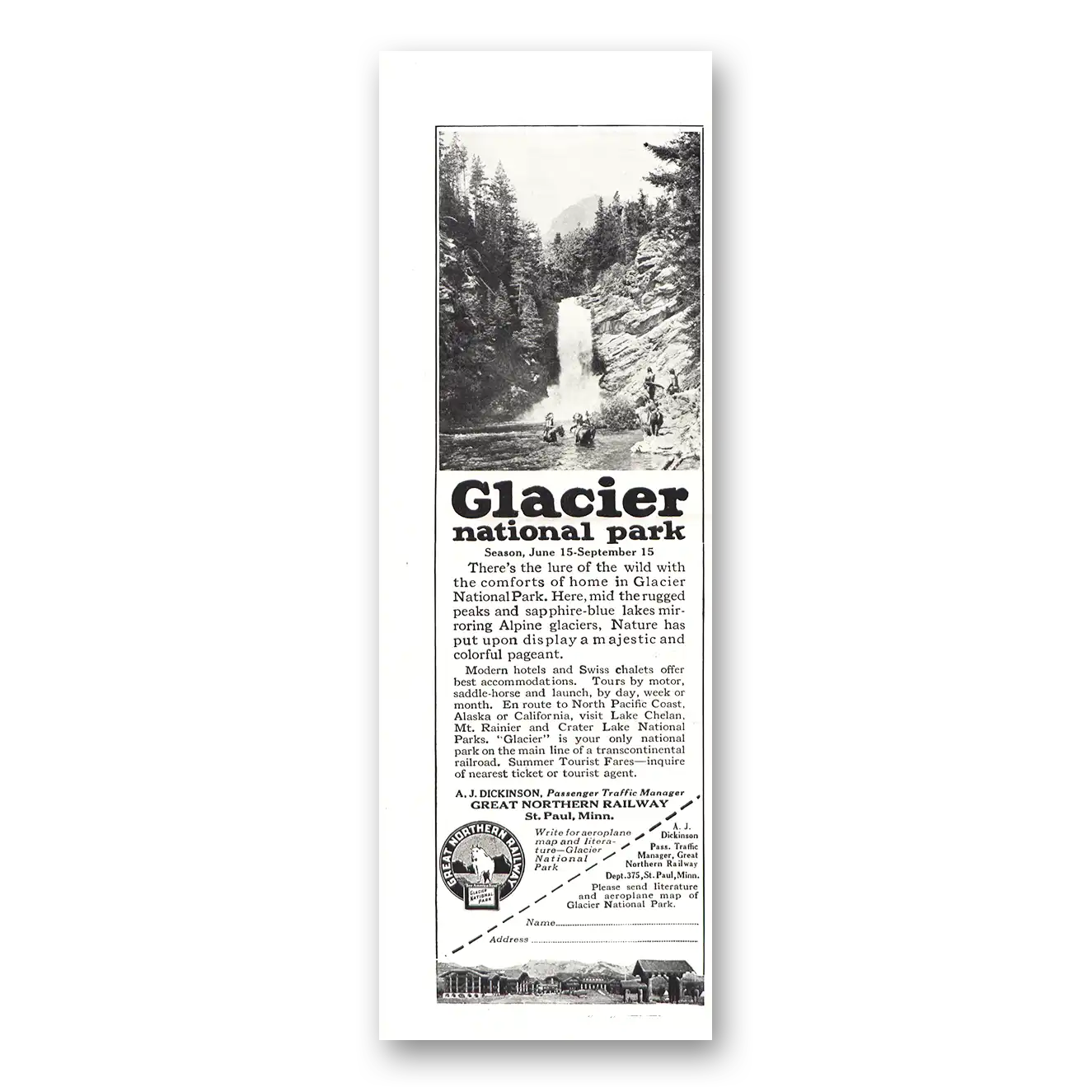 1921 Great Northern Railway Print Ad | Glacier