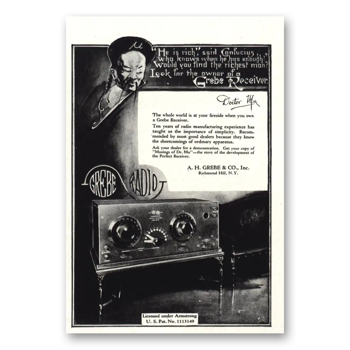 1922 Grebe Receiver Print Ad | Whole World