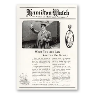 1921 Hamilton Watch Print Ad | Pay Penalty