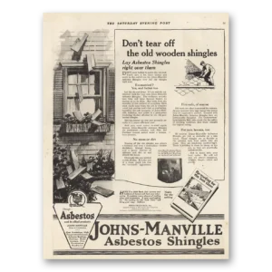 1921 Johns Manville Asbestos Shingles Print Ad | Wooden Shingles