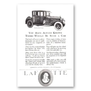 1921 LaFayette Motor Car Print Ad | Always Known