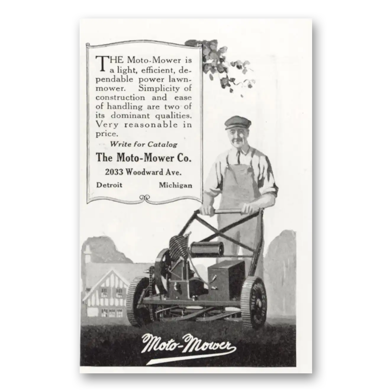 1921 Moto Mower Print Ad | Light Efficient