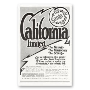 1921 Santa Fe Railway Print Ad | California Limited