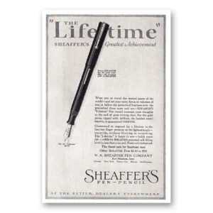 1921 Sheaffers Lifetime Pen Print Ad | Achievement