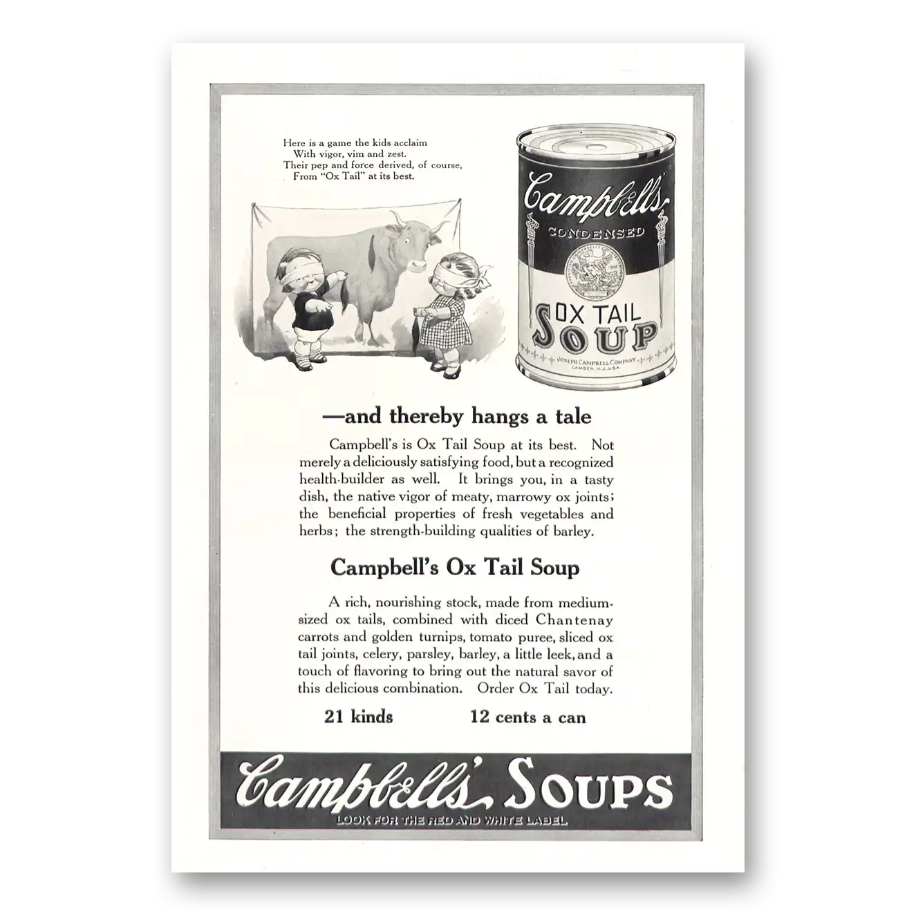 1922 Campbells Ox Tail Soup Print Ad | Hangs Tale
