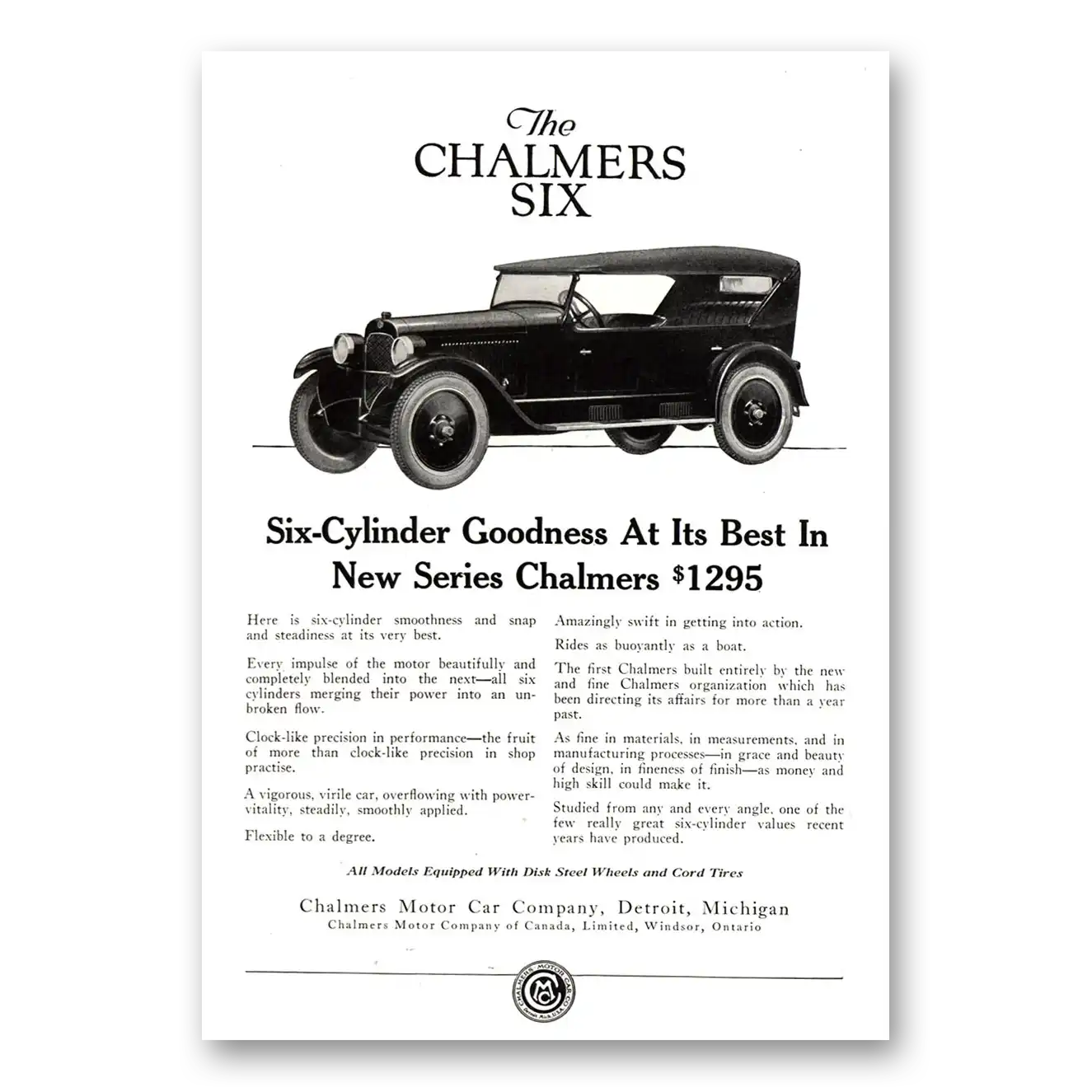 1922 Chalmers Six Print Ad | New Series