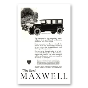 1922 Maxwell Motors Print Ad | Five Passenger Sedan