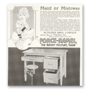 1922 Porce Namel Kitchen Table Print Ad | Maid Mistress