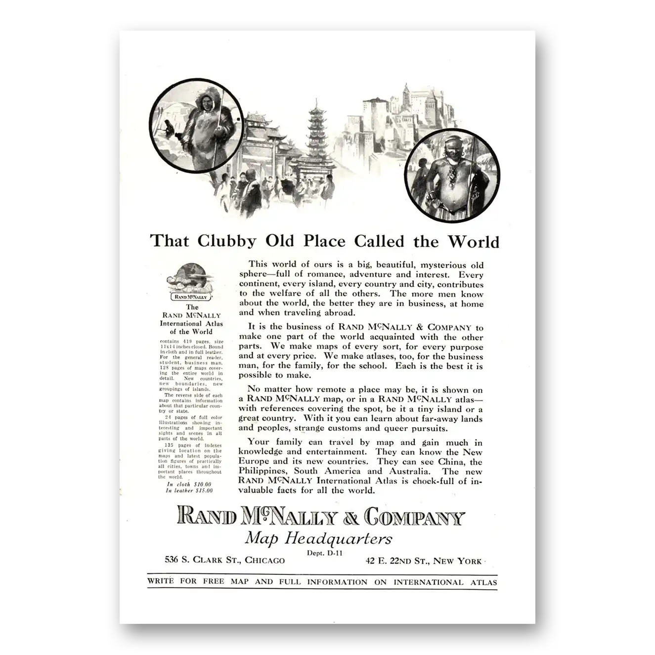 1922 Rand McNally Print Ad | Clubby Old Place