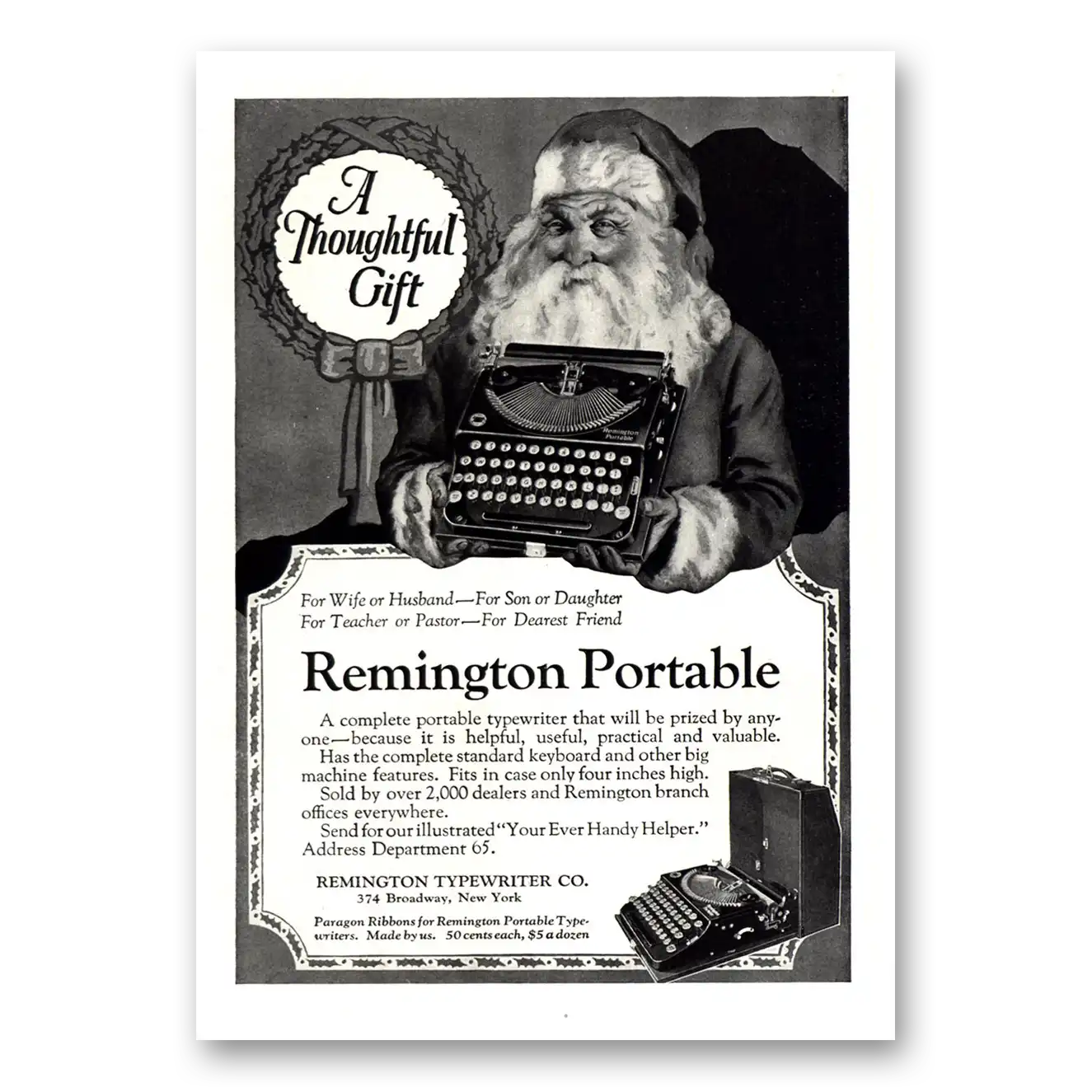 1922 Remington Typewriter Print Ad | Santa Claus