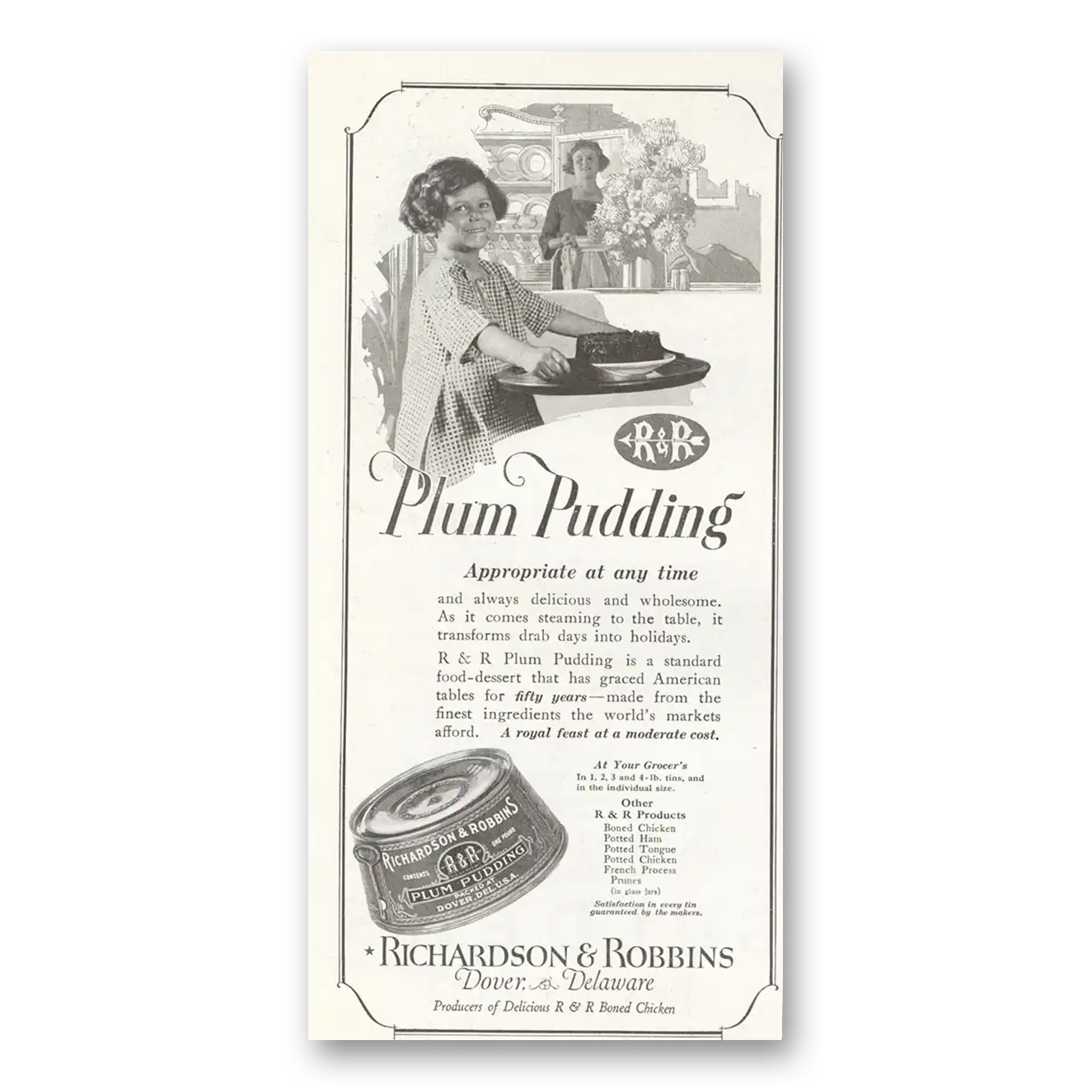 1922 R&R Plum Pudding Print Ad | Any Time