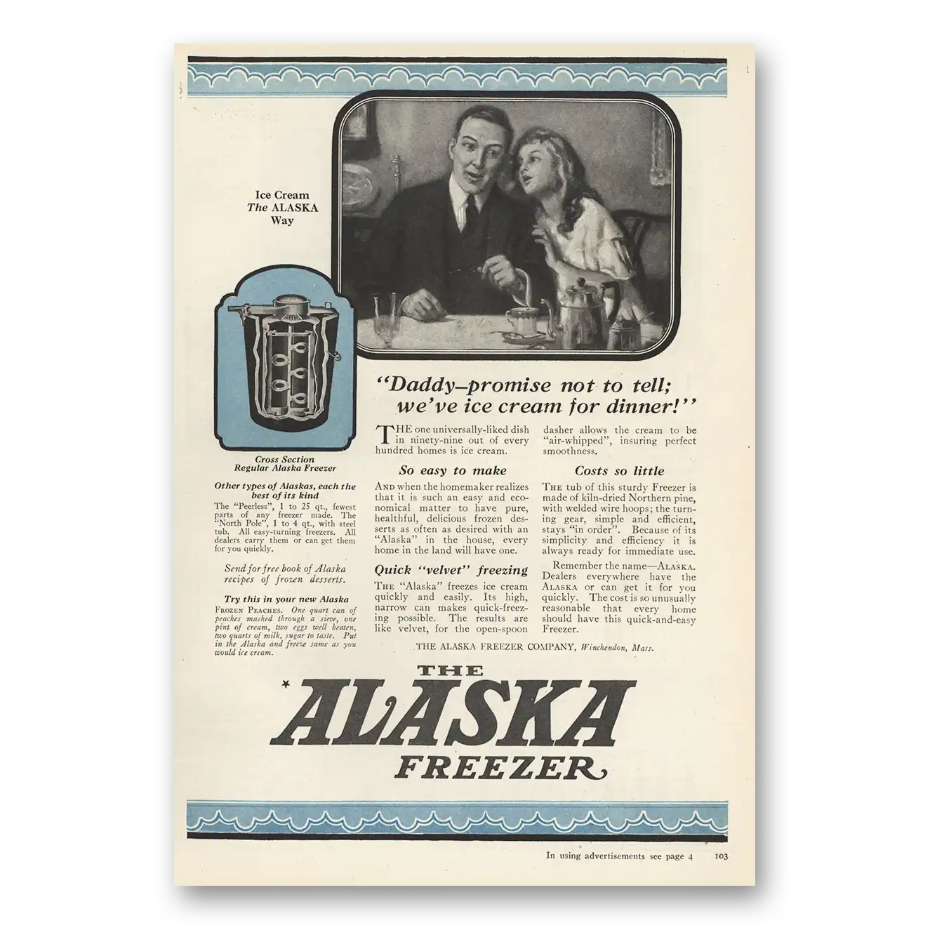 1923 Alaska Freezer Print Ad | Daddy Promise