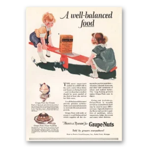 1923 Grape Nuts Cereal Print Ad | Balanced Food