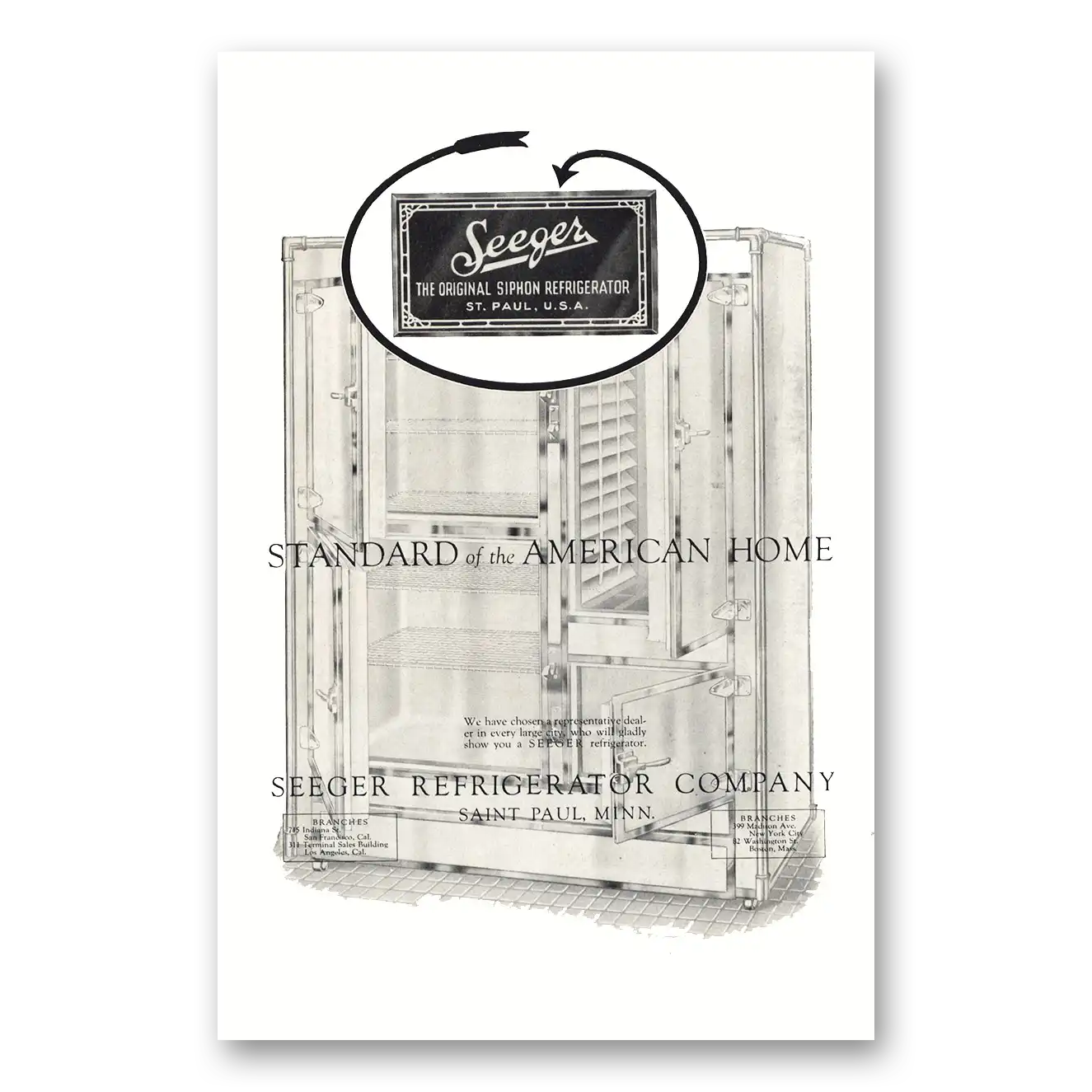 1923 Seeger Refrigerator Print Ad | American Home