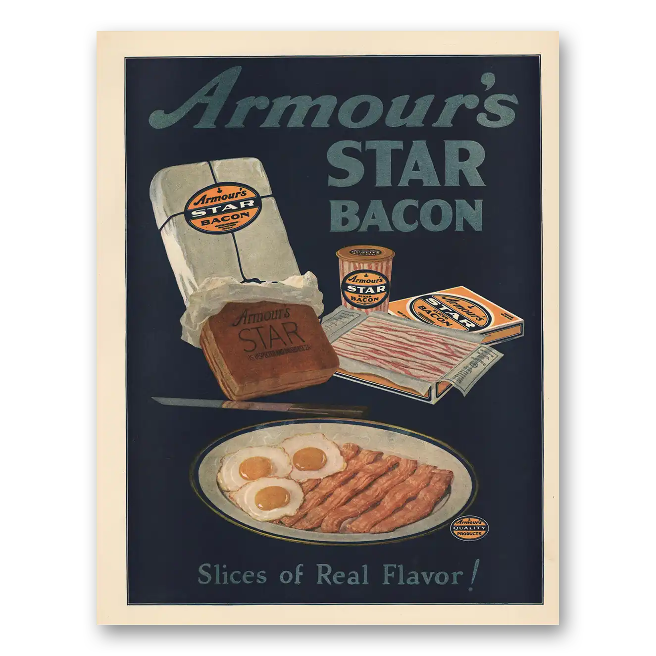 1924 Armours Star Bacon Print Ad | Slices Or