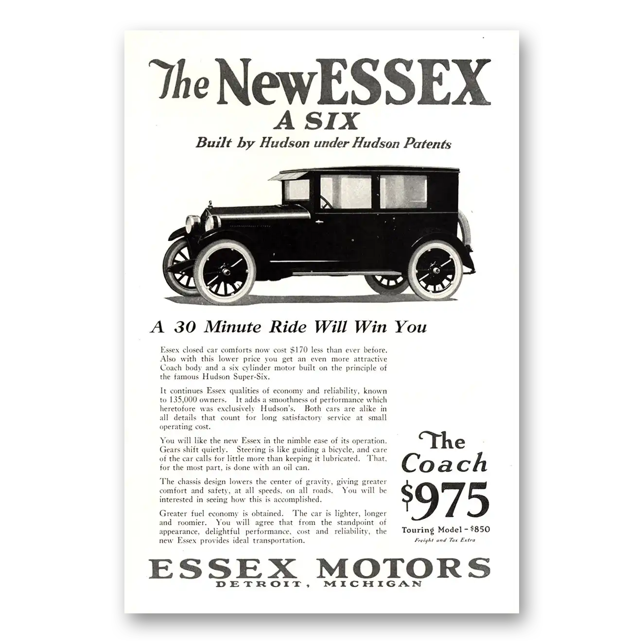 1924 Essex Motors Print Ad | 30 Minute Ride
