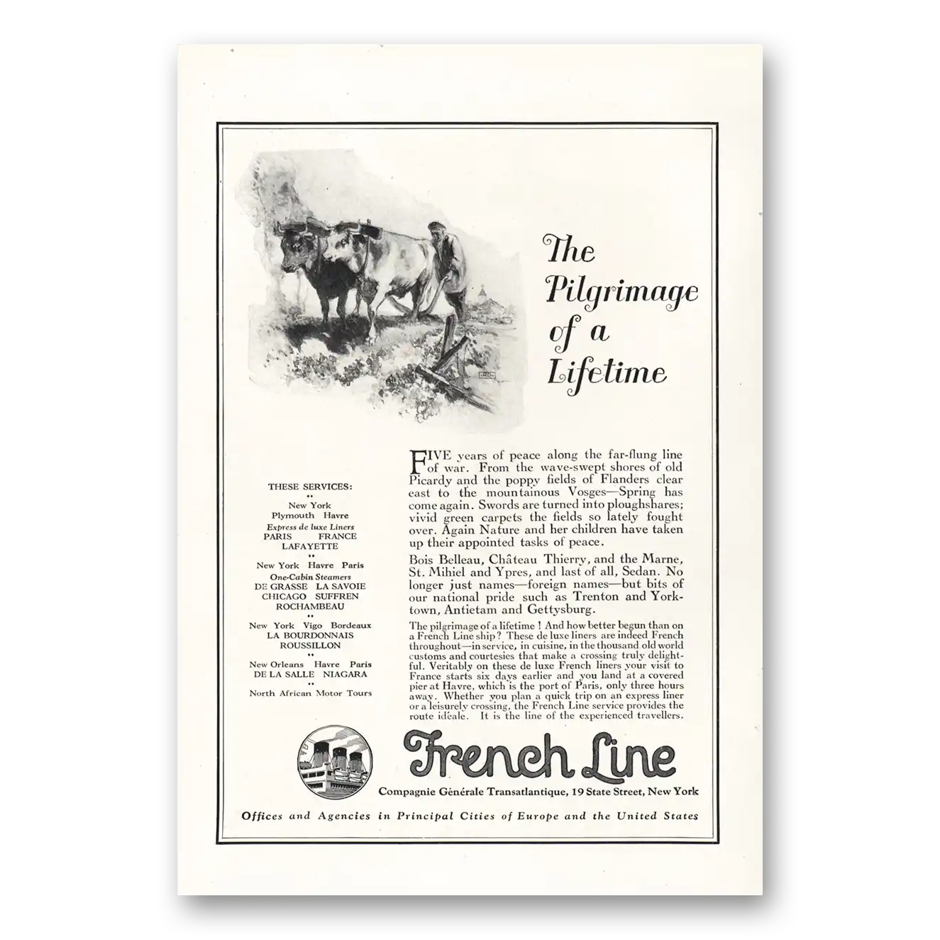 1924 French Line Print Ad | Pilgrimage Lifetime