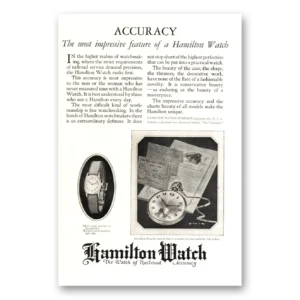 1924 Hamilton Watch Print Ad | Accuracy