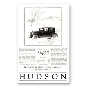 1924 Hudson Motor Car Print Ad | Closed Car