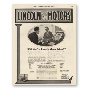 1924 Lincoln Electric Company Print Ad | Motor Prices