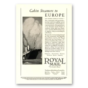 1924 Royal Mail Print Ad | Cabin Steamers