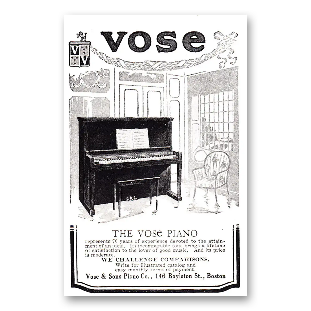1924 Vose Piano Print Ad | 70 Years